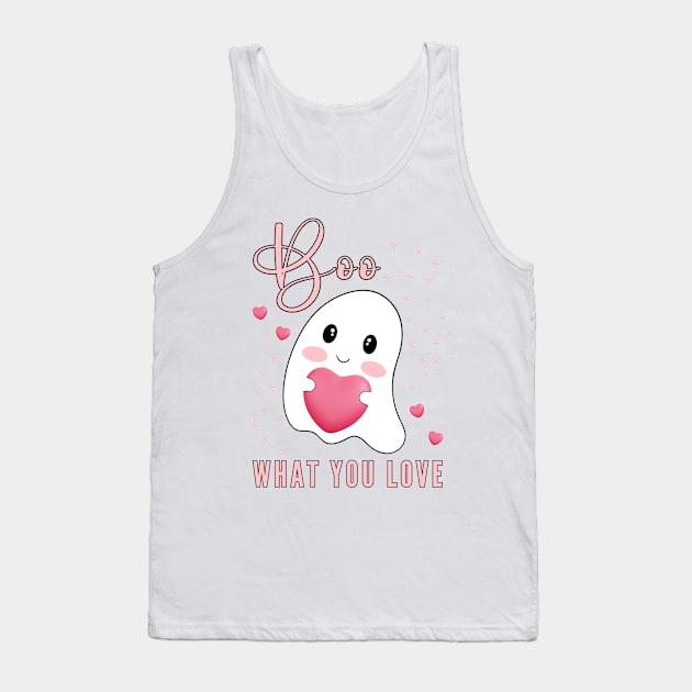 Boo What You Love | Cute Ghost Halloween Motivational Quote Tank Top by Auraya Studio